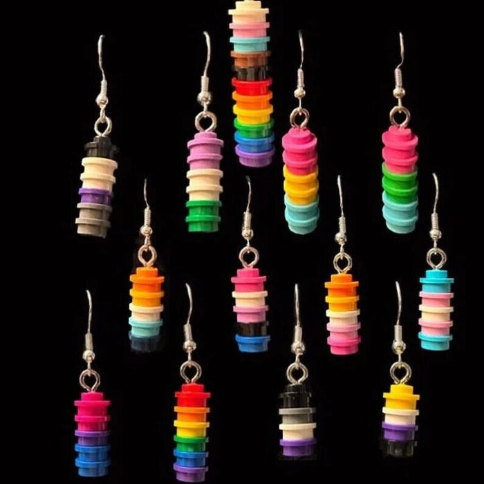 Brickohaulic Pride Flag Dangle Earrings Handmade with LEGO® Bricks Parts