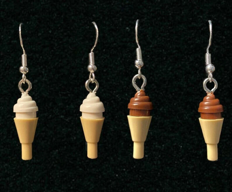 Brickohaulic Ice Cream Cone Dangle Earrings Handmade with LEGO® Bricks Parts