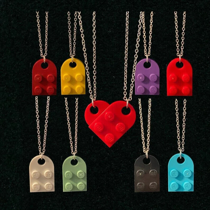 Brickohaulic Best Friend Heart Necklace Pair Handmade with LEGO® Bricks Parts
