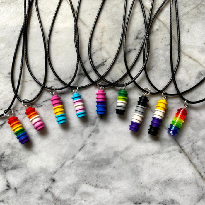 Brickohaulic Pride Necklace Pendant Rainbow LGBT Handmade with LEGO® Brick Parts