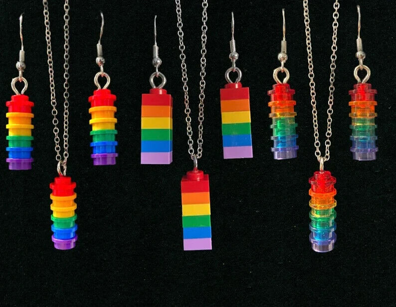 Brickohaulic Rainbow Necklace & Earrings Handmade with LEGO® Bricks Parts