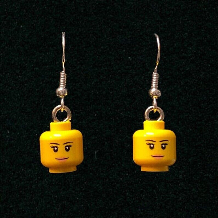 Brickohaulic Woman Smiling Head Dangle Earrings Handmade with LEGO® Bricks Parts