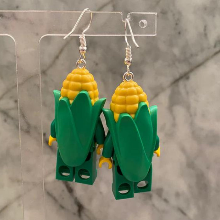 Brickohaulic Corn Figure Drop Earrings Handmade with LEGO® Bricks Parts