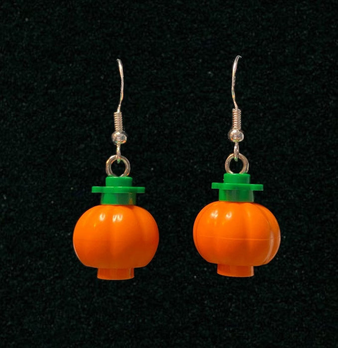 Brickohaulic Pumpkin Dangle Earrings Handmade with LEGO® Bricks Parts