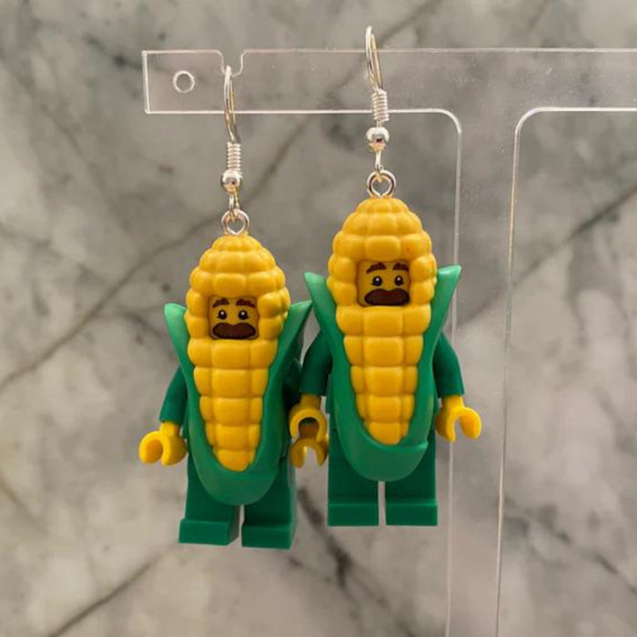 Brickohaulic Corn Figure Drop Earrings Handmade with LEGO® Bricks Parts