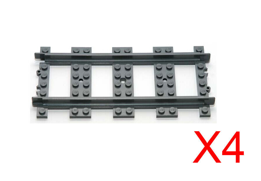 Lego Dark Bluish Gray Train Track Plastic (RC Trains) Straight Parts Lot of 4