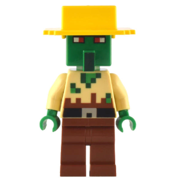 Lego Zombie Villager 21190 Tan Torso Yellow Hat Minecraft Minifigure