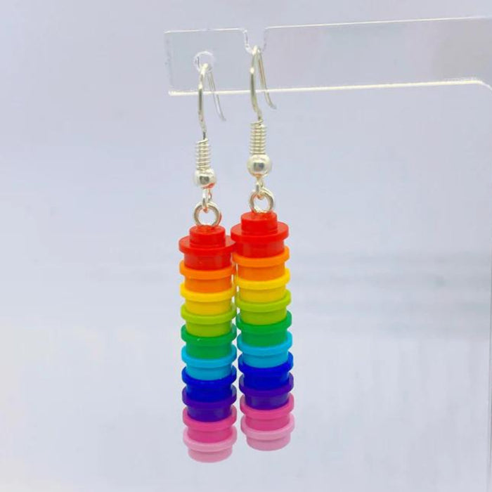 Brickohaulic Long Brick Rainbow Drop Earrings Handmade with LEGO® Bricks Parts