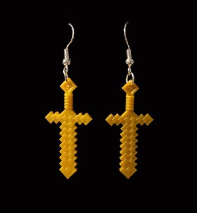 Brickohaulic Golden Sword Dangle Earrings Handmade with LEGO® Bricks Parts