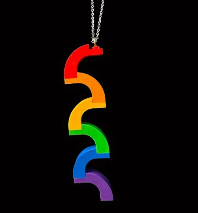 Brickohaulic Pride Flag Squiggle Necklace Handmade with LEGO® Bricks Parts
