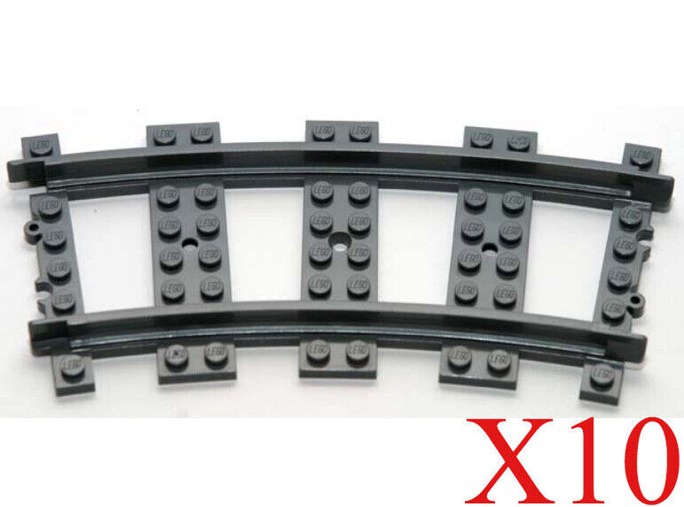 Lego Dark Bluish Gray Train Track Plastic (RC Trains) Curve Parts Lot of 10